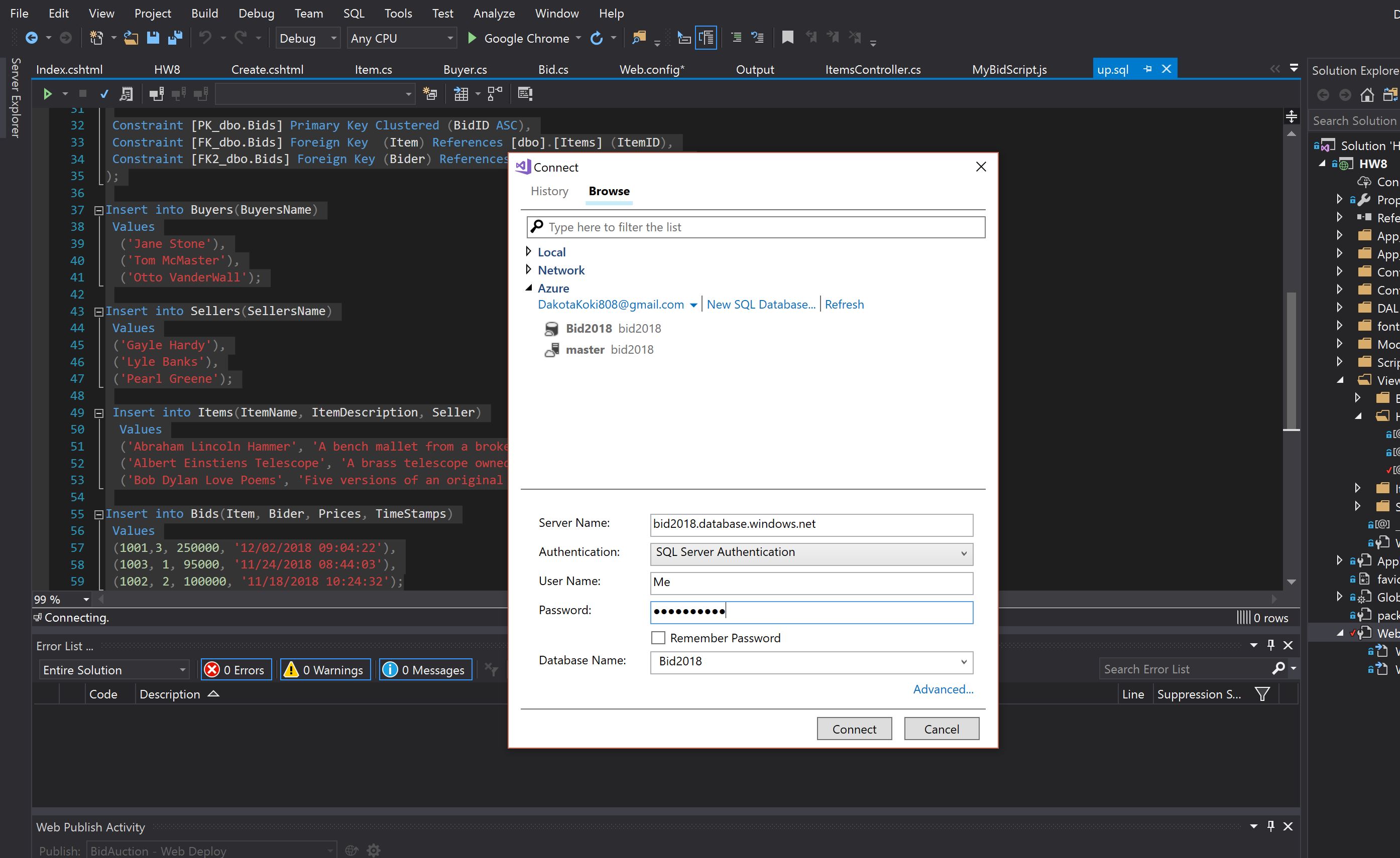 SQL Database link on Visual Studio